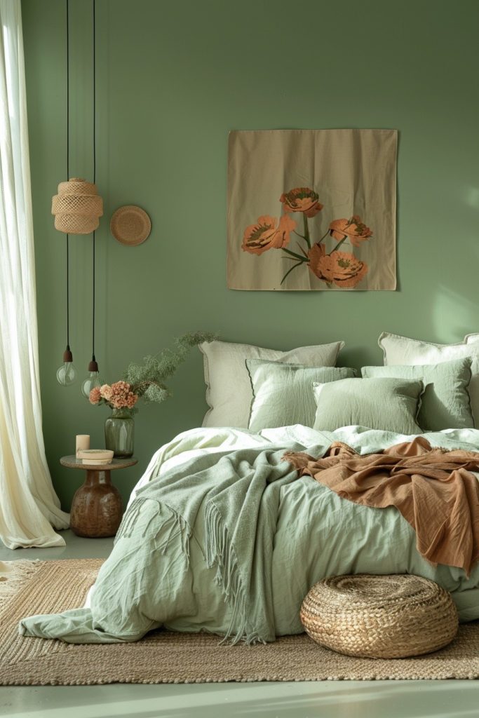 Tranquil Green and Terracotta Bedroom Setup