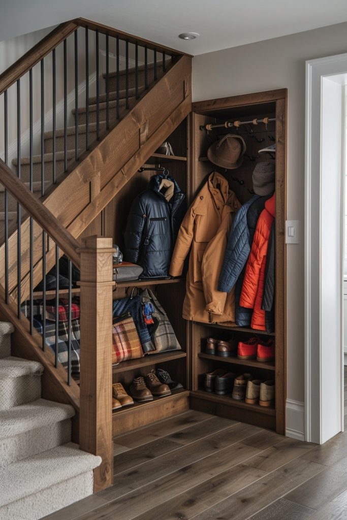 Under stairs coat storage sale