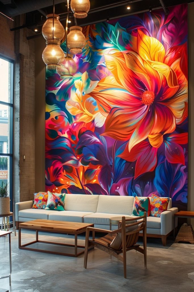 Vibrant Mural Feature Wall Room