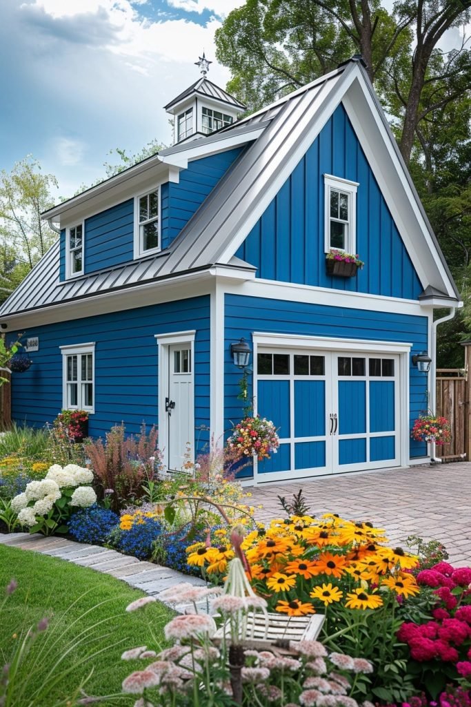 Blue Painted Farmhouse Garage