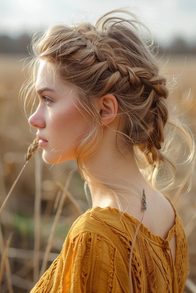 Braided Crown Hairstyle for Medium Length Hair