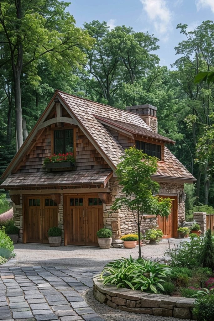 Cedar Shake Roof Farmhouse Garage