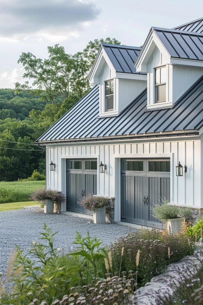 Corrugated Metal Accented Farmhouse Garage