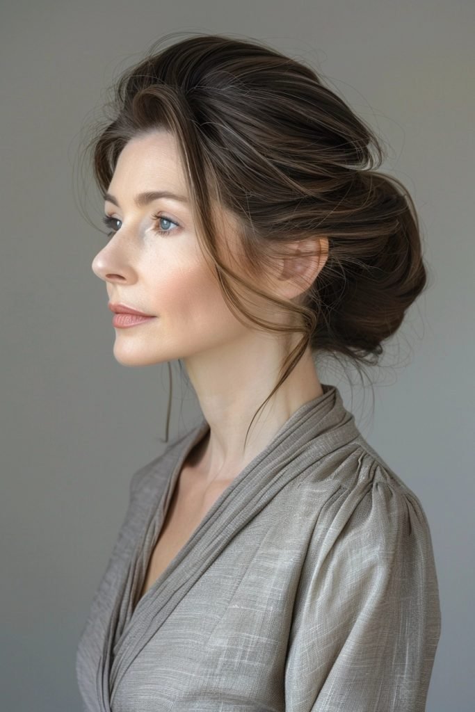 Elegant Side Bun hairstyles 50 year old women