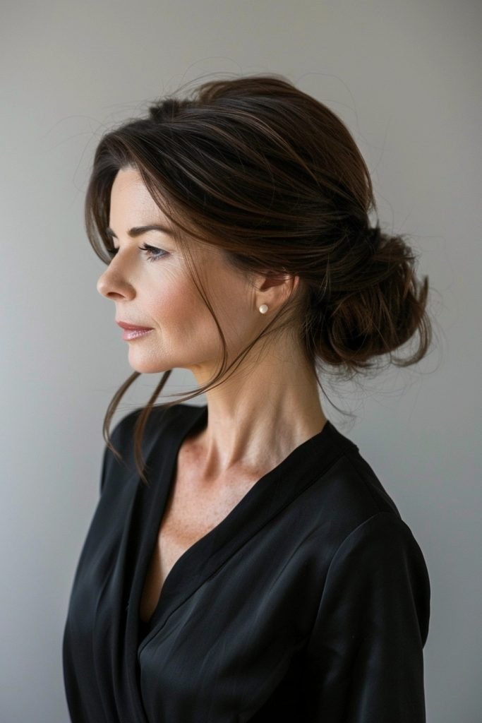 Elegant Side Bun hairstyles 50 year old women