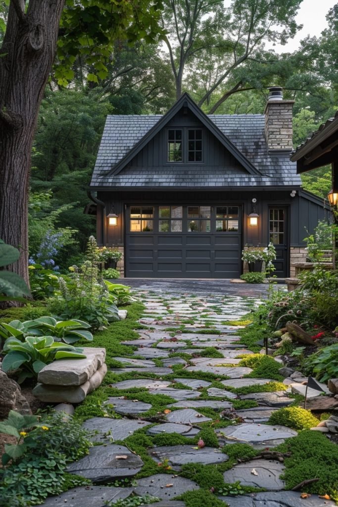 Farmhouse Garage with Stone Pathway