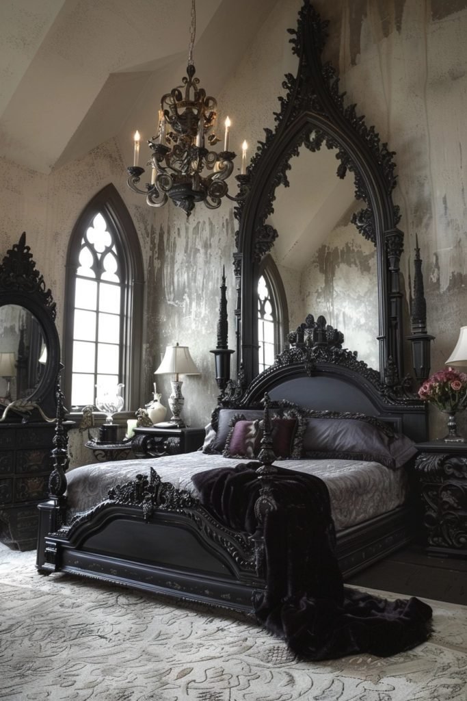 Gothic Bedroom with Mirror Accents