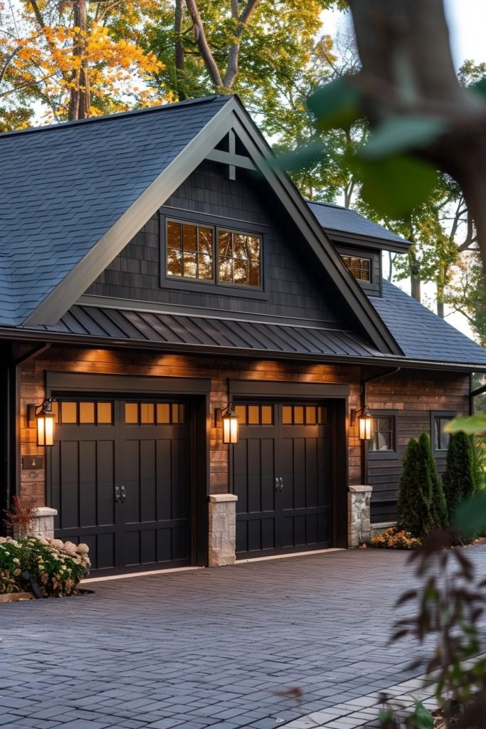 Horizontal Slat Wood Farmhouse Garage
