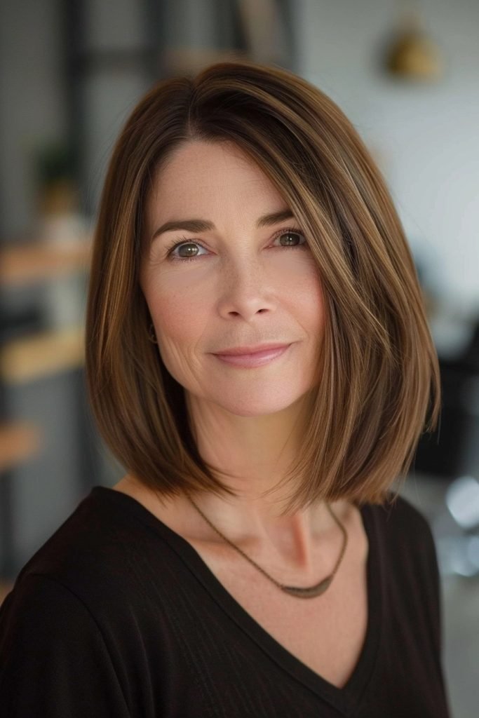 Smooth Lob hairstyles 50 year old women