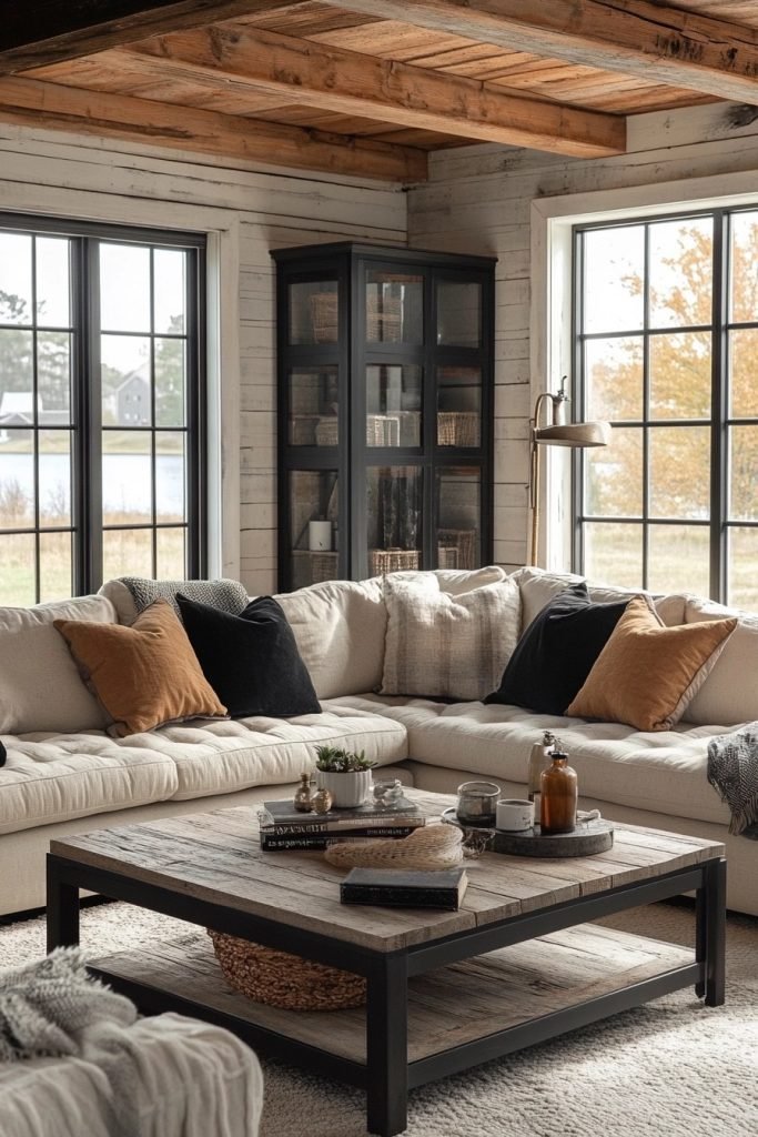 Bold Farmhouse Contrasts Lounge