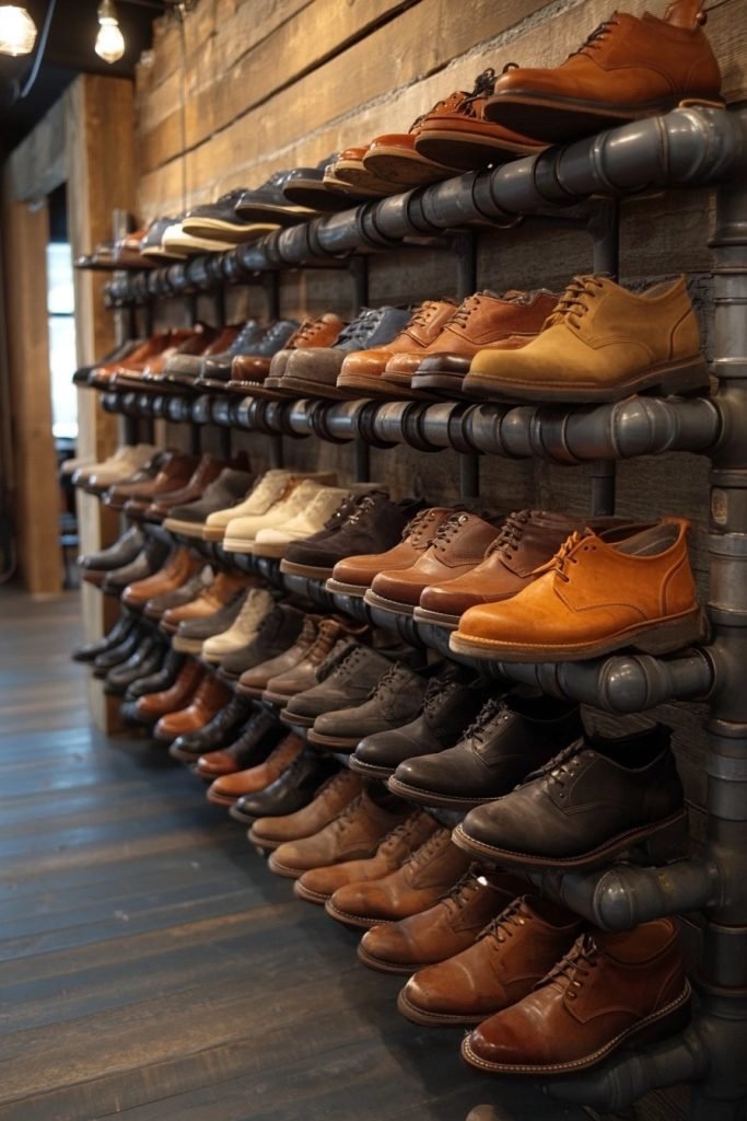 DIY Pipe Shoe Storage