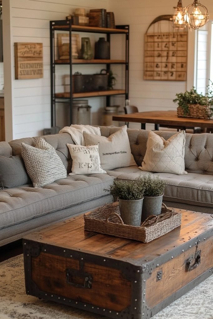 Farmhouse Living Room with Industrial Flair