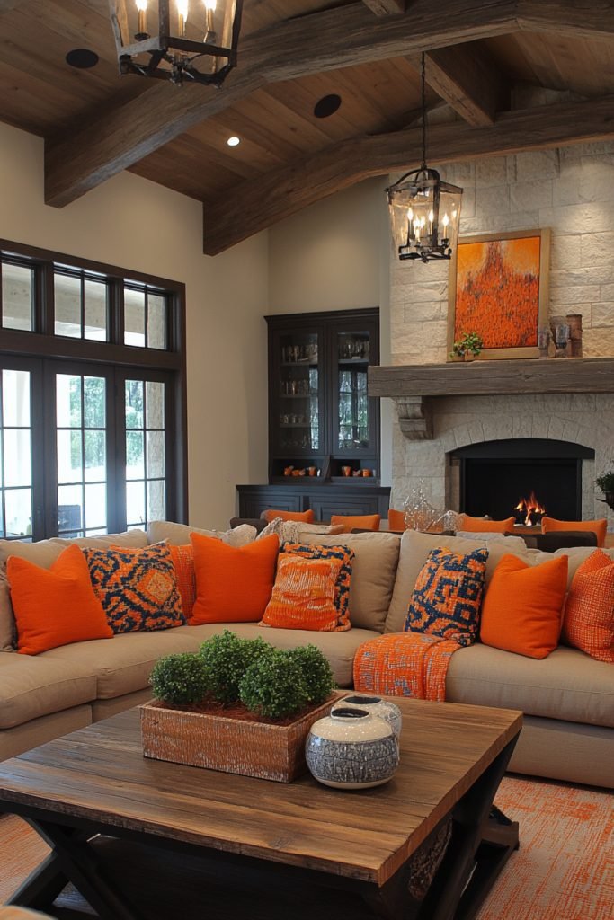 Iron and Wood Beam Family Room