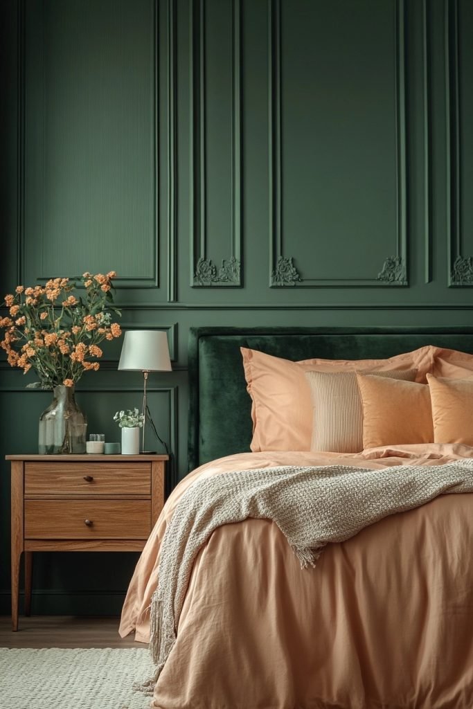Serene Emerald and Peach Bedroom