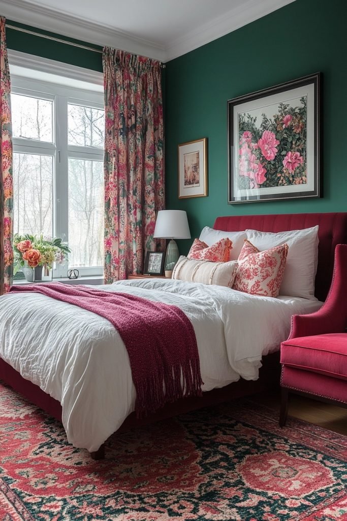 Vibrant Viridian and Raspberry Room