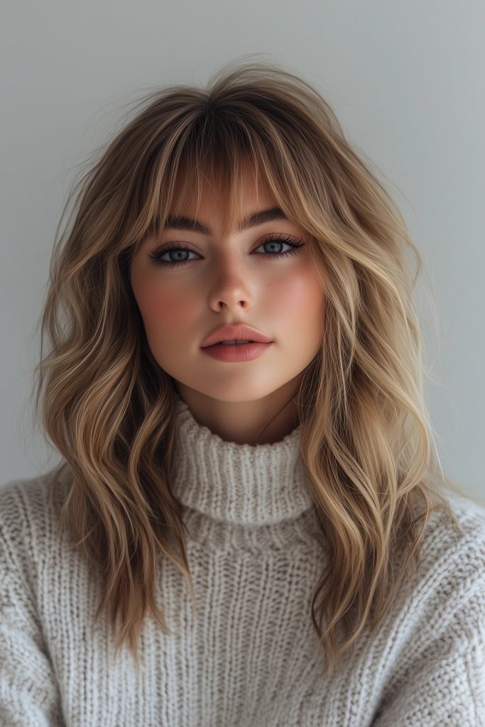 Bardot Bangs with Medium Layers