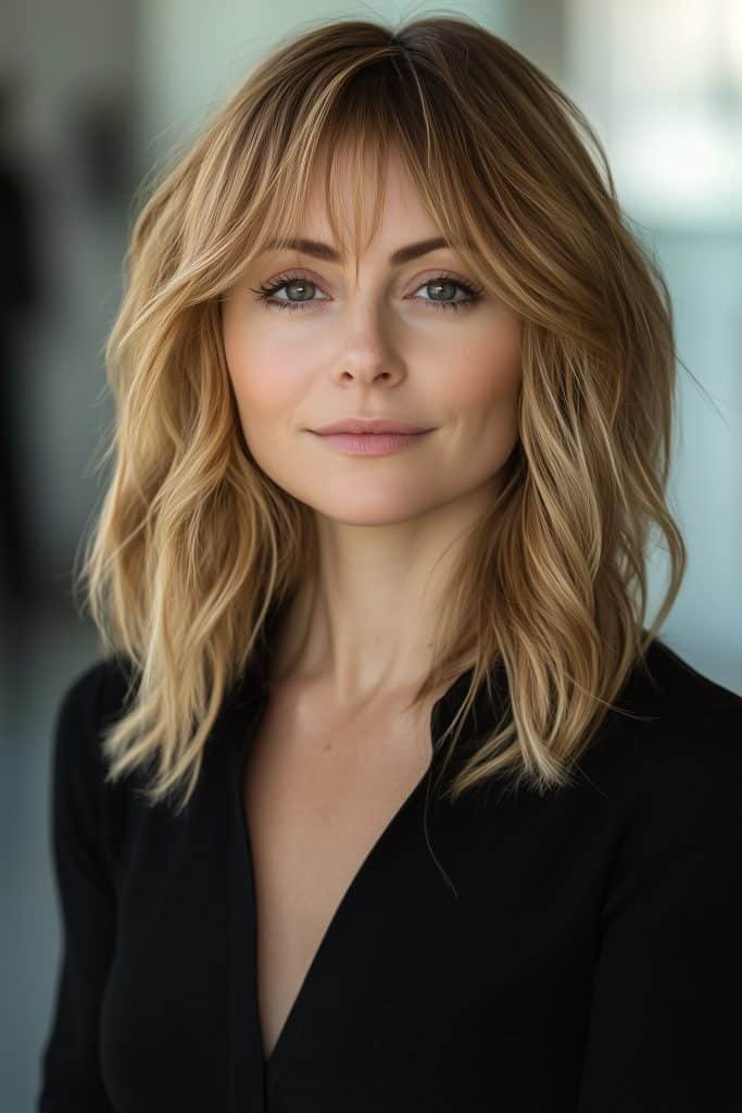 Bardot Bangs with Medium Layers