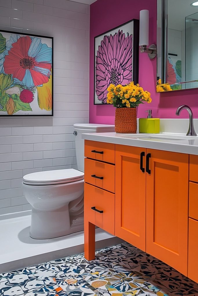 Bright and Bold Loft Bathroom
