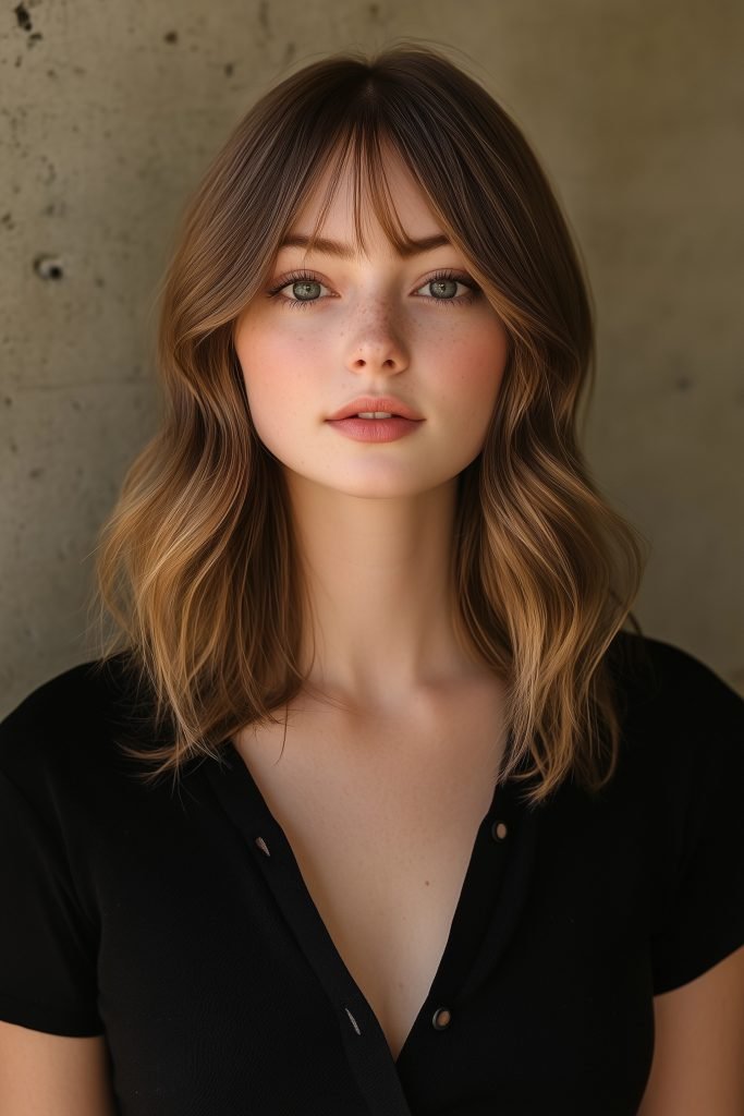 Classic Lob with Curtain Bangs