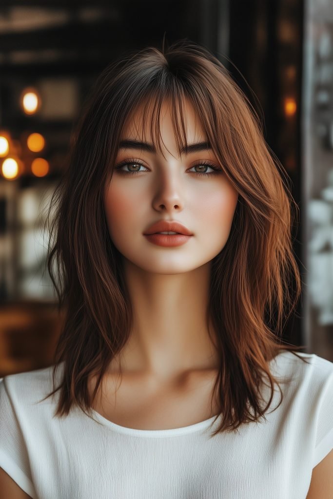 Classic Lob with Curtain Bangs