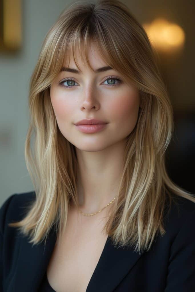 Collarbone Bob with Curtain Bangs