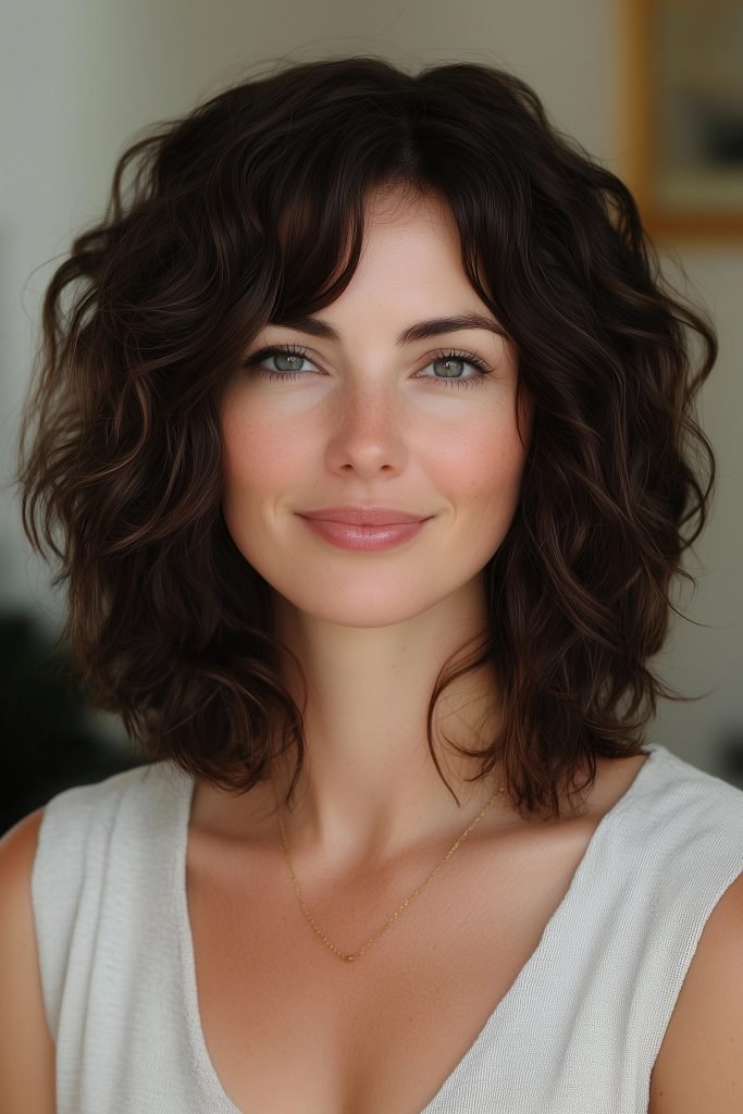 Curly Bob with Curtain Bangs