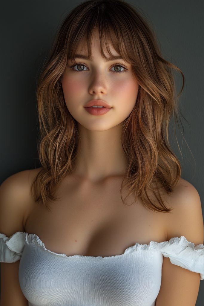 Curtain Bangs with Shoulder-Length Waves