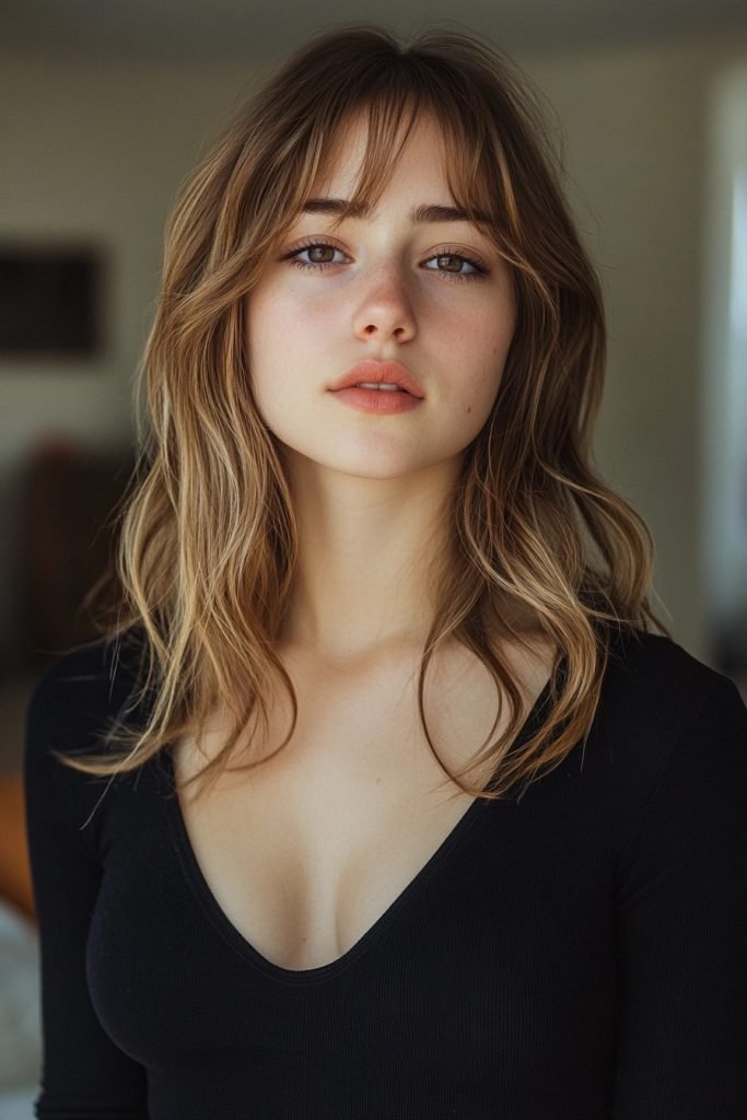 Long Layered Bob with Curtain Bangs