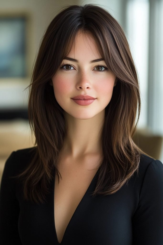 Medium-Length Angled Lob with Curtain Bangs