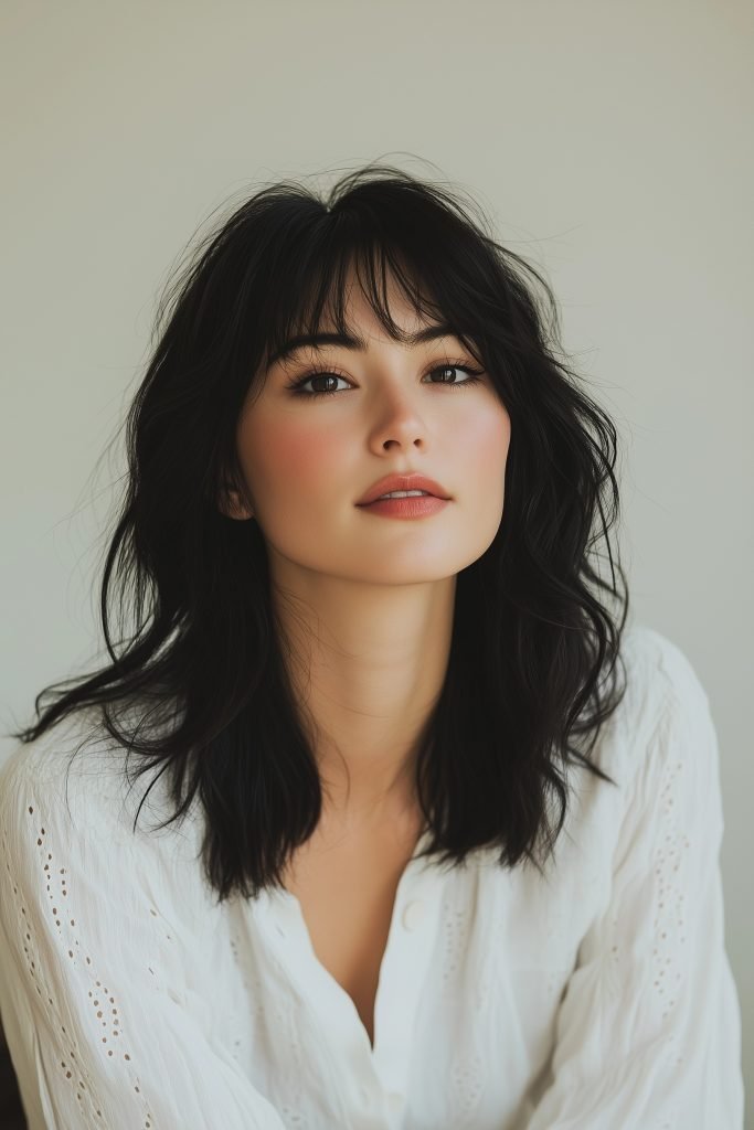 Medium-Length Blunt Cut with Curtain Bangs