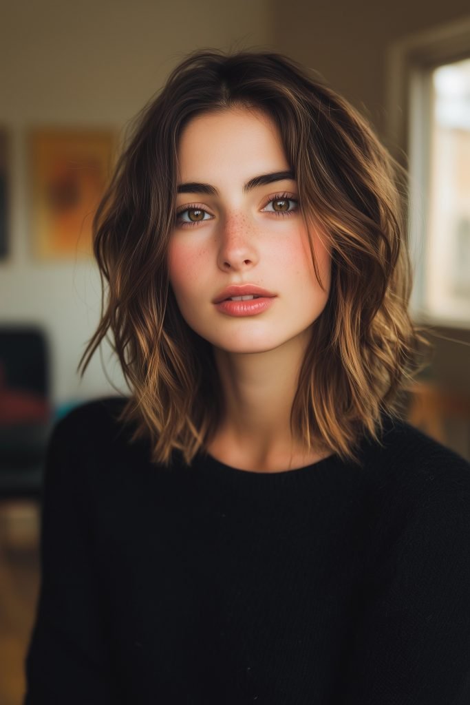 Messy Lob with Curtain Bangs