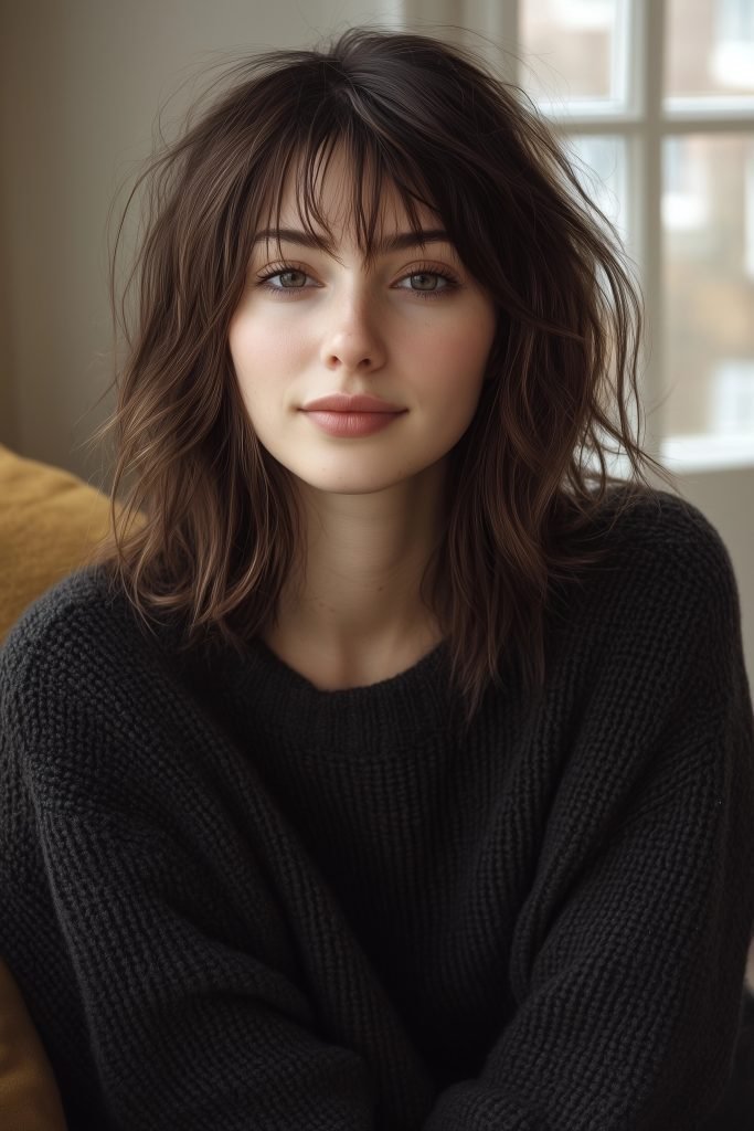 Messy Lob with Curtain Bangs