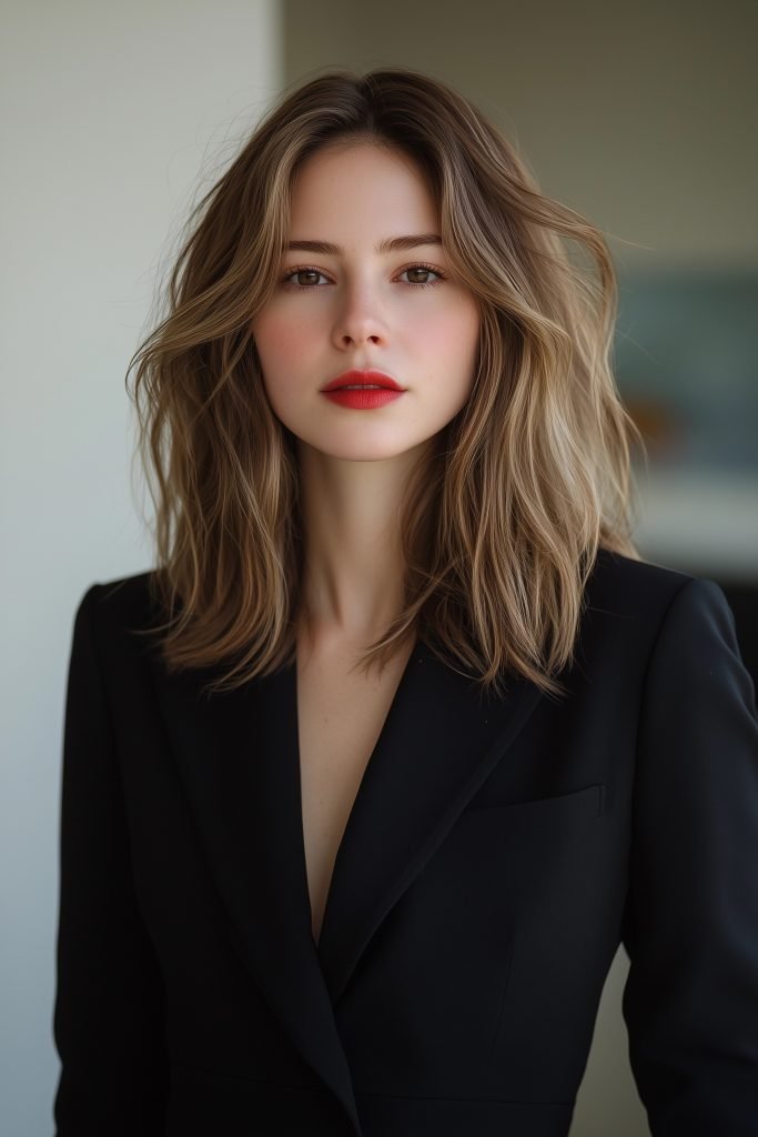 Shoulder-Length Blunt Lob with Curtain Bangs