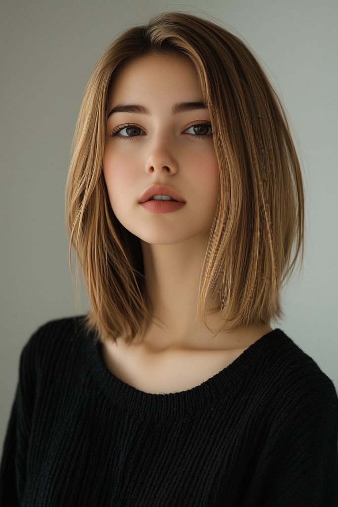 Shoulder-Length Blunt Lob with Curtain Bangs