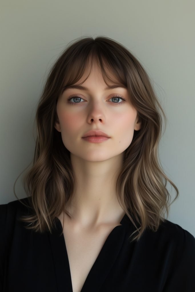 Shoulder-Length Blunt Shag with Curtain Bangs