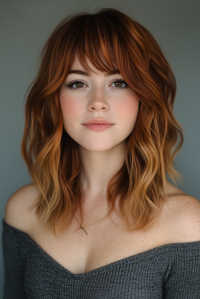 Shoulder-Length Shag with Curtain Bangs