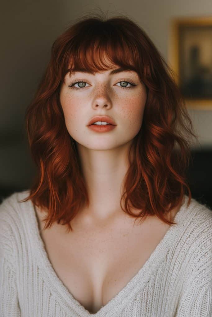 Shoulder-Length Shag with Curtain Bangs