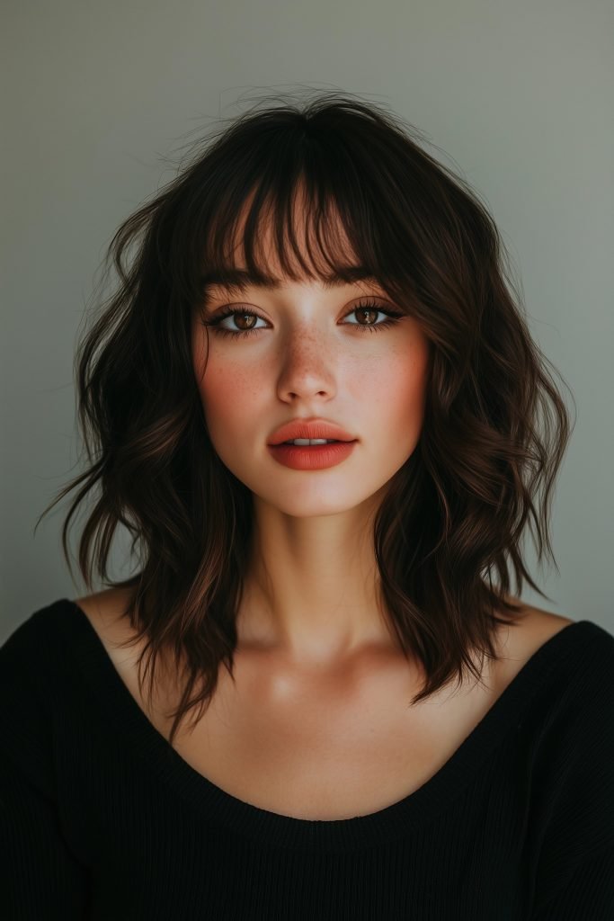 Textured Lob with Curtain Bangs