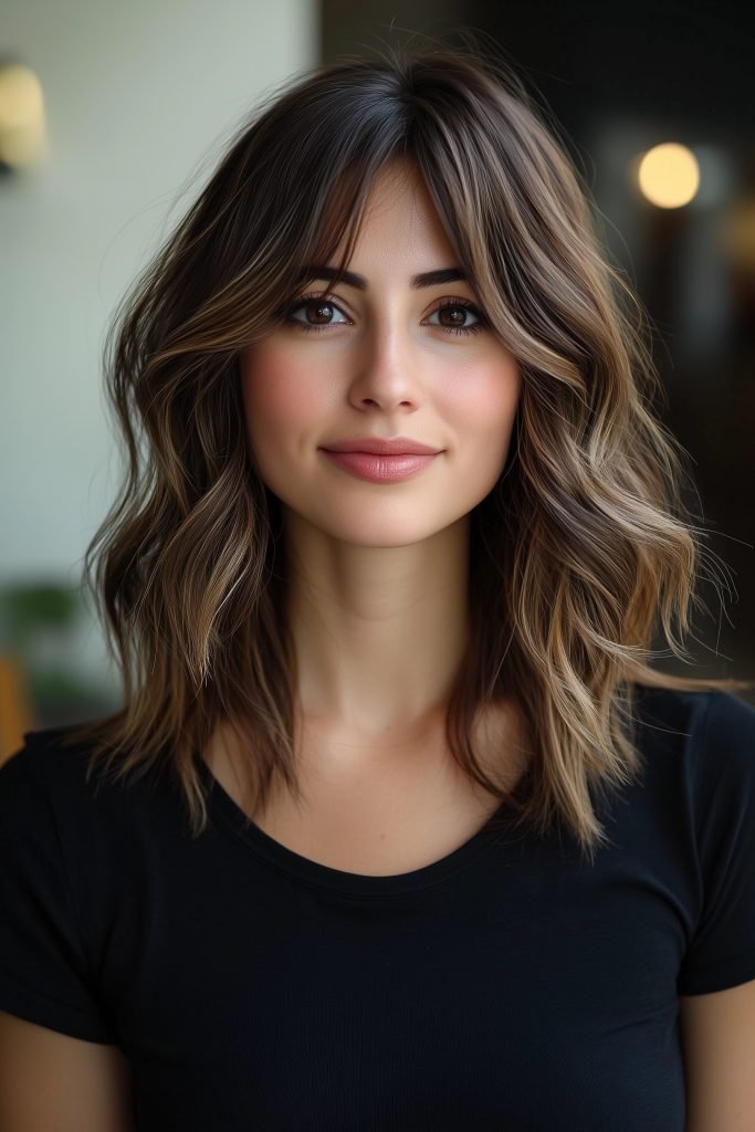 Textured Lob with Curtain Bangs