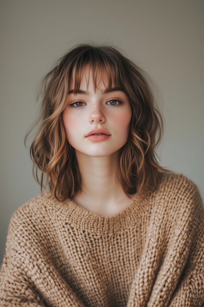 Tousled Lob with Curtain Bangs