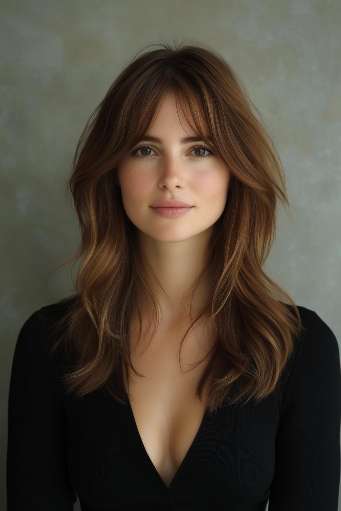 V-Cut Layers with Curtain Bangs