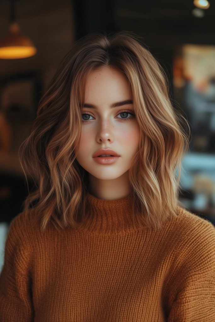 Wavy Lob with Curtain Bangs