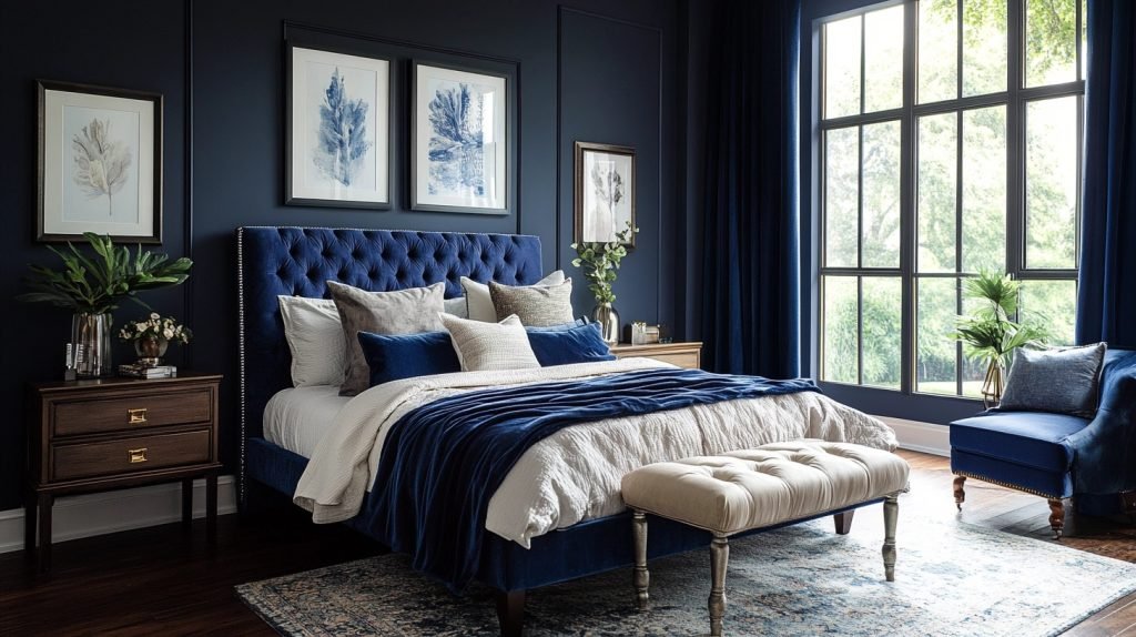 navy blue boho bedroom