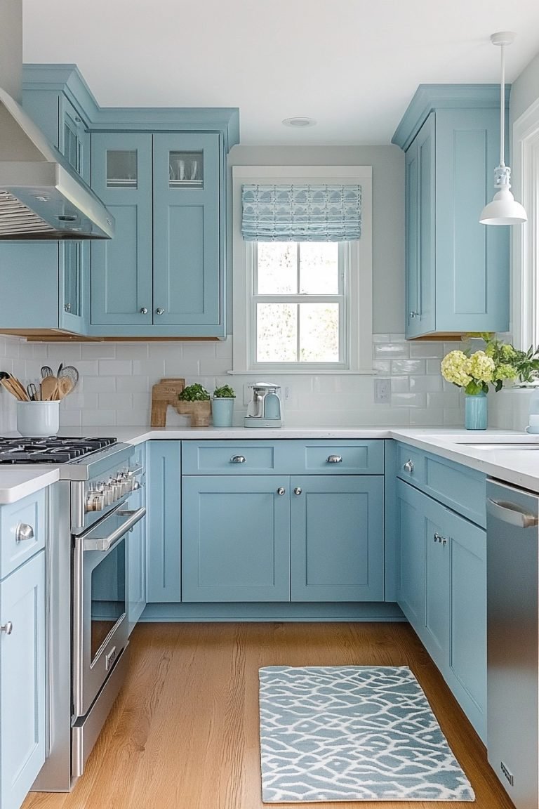19 Powder Blue Kitchen Cabinets For A Fresh And Airy Kitchen Design ...