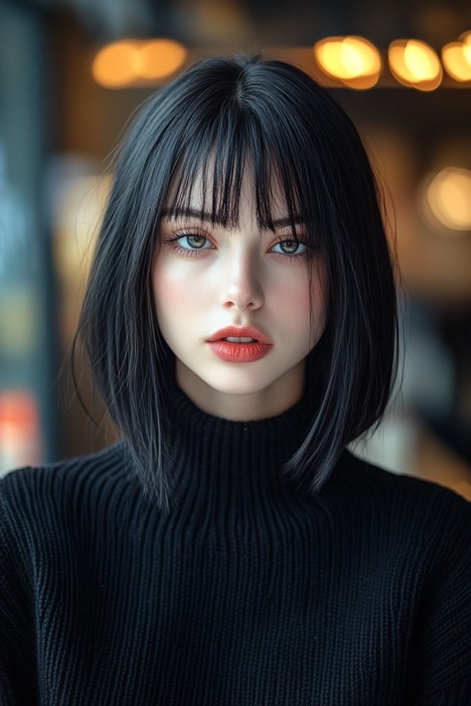 Razor Cut Lob with Curtain Bangs