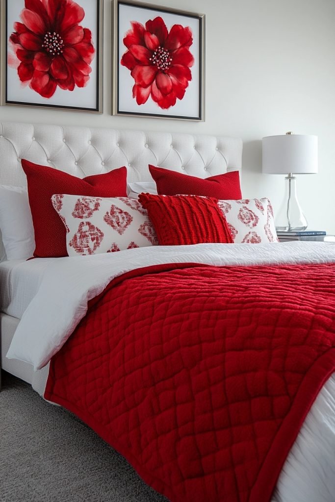 Cherry Red and White Bedroom