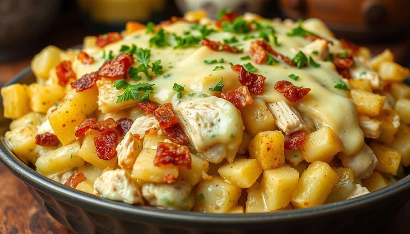 Savory Chicken Bacon Ranch Potato Casserole