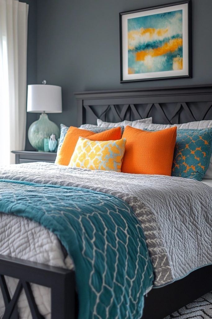 Graphite Grey with Colorful Bedding Bedroom