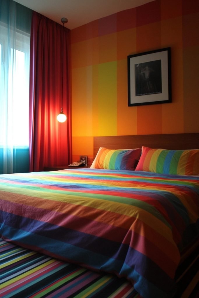 Minimal Rainbow Stripes Bedroom