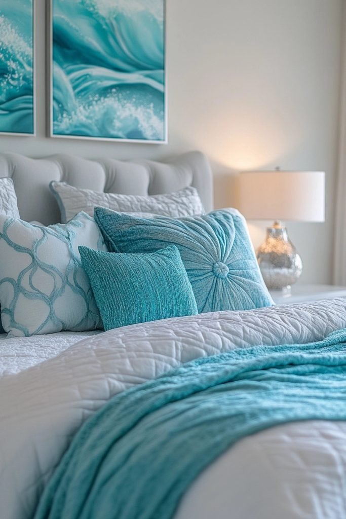 Minimalist Silver and Blue Bedroom